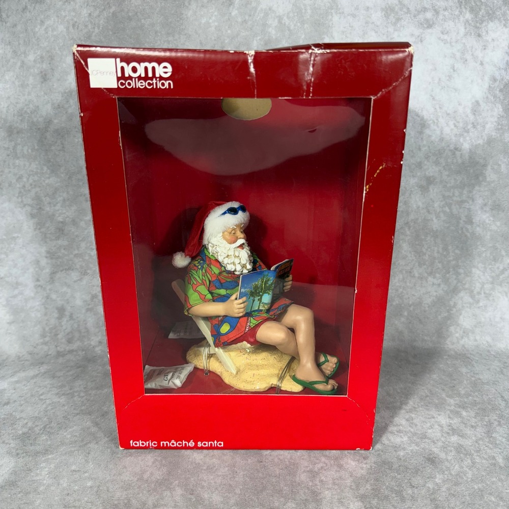 Vtg JCPenney Clothtique Beach Santa Retiree Tropical Figurine Fabric Mache Y2K